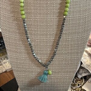 Chico’s Silver and Green Beaded Bracelet with Tassel